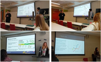 Barbaros Zeren (top left), Yash Vaghela (top right), Emma Nicolai (bottom left) and Xiang Li (bottom right) presenting their research