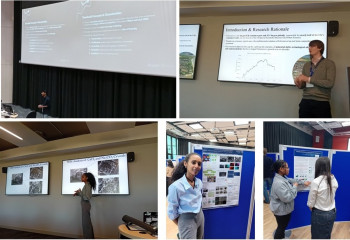 QMCUR students delivering presentations and displaying their posters at the BCUR