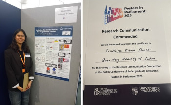 Rindhiya next to her poster (left) and Award Certificate (right)